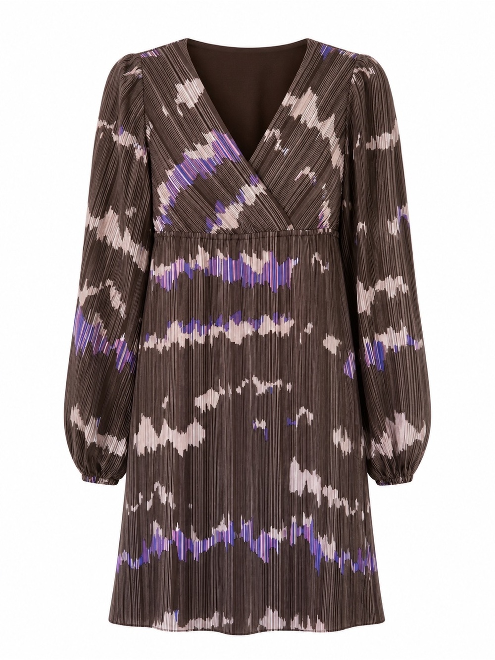 Gianni Bini Pleated Mini Dress Abstract Print Long Sleeve Black Purple Size 4